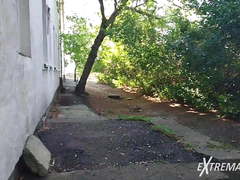 Emo handjob behind a dormitory