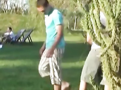 Young Euro farmhand eating cum after doggystyle drilling