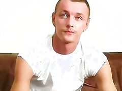 Skinny blond amateur from UK Alec jerks after an interview