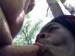 Black Tranny Swallows White Boy Cum In Forest