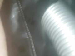 Vacuum cleaning my leather jacket and dick no cum